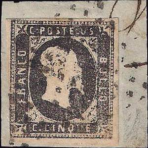 1851 - 5 c. nero grigiastro, n° 1d, ... 