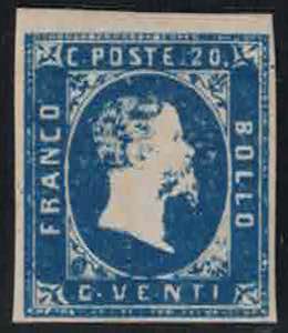 1851 - 20c.  azzurro I emissione, n° 2, ... 