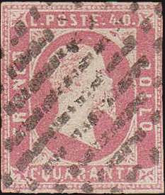 1851 - 40 c. rosa carminio vivo, n° 3b, ... 
