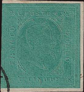 1853 - 5 c. verde, n° 4, eccezionale ... 