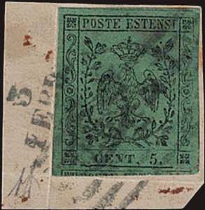 1852 - 5 c. verde, n° 7h, senza filetto ... 