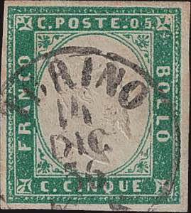 1855 - 5 c. verde smeraldo, n° 13d, ... 
