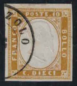 1862 - 10 c. giallo olivastro, n° 14Dc, ... 