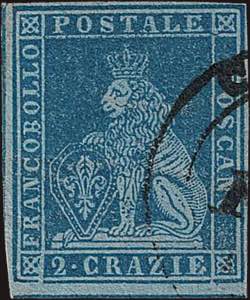 1851 - 2 cr. azzurro grigio su azzurro, ... 