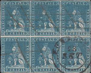 1851 - 2 cr. azzurro verdastro su grigio, ... 