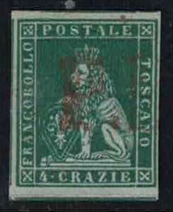 1851 - 4 crazie verde su grigio, n° 6, ... 