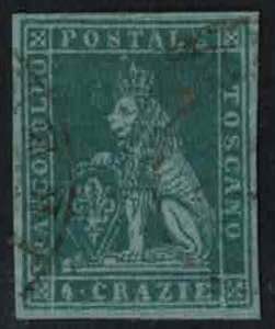 1851 - 4 crazie verde su azzurro, n° 6a, ... 