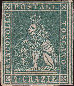 1857 - 4 cr. verde, n° 14, ... 