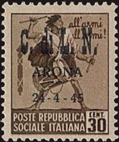 1945 - CLN di Arona, 30 c. bruno, n° 17, ... 