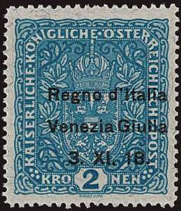 1918 - 2 Kr. azzurro sovr., n° 15/I, ... 