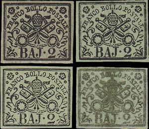 1852 - 2 bajocchi, n° 3 + 3 (cert. Vaccari) ... 