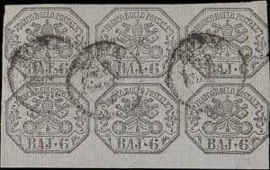 1852 - 6 b. grigio, n° 7a, in spl e raro ... 