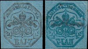 1852 - 7 b. azzurro, n° 8b, inchiostro ... 