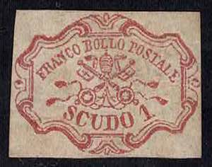 1852 - 1 Scudo rosa carminio, n° 11, ... 