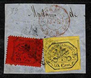 1867 - 40 c. giallo + 10 c. vermiglio, n° ... 