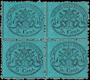 1868 - 5 c. azzurro verdastro, n° 25b, in ... 