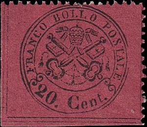 1868 - 20 c. rosso bruno scuro, n° 27b, ... 