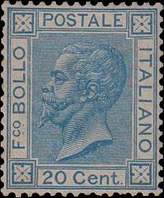 1867 - 20 c. azzurro, tiratura di Torino, ... 