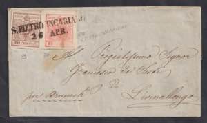 1850 - 15 c. rosso vermiglio carta a ... 
