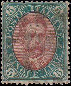 1889 - 5 L. verde e carminio, n° 49, ... 