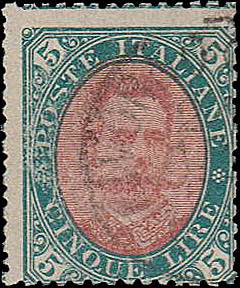 1889 - 5 L. verde e carminio, n° 49, ... 