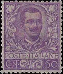 1901 - Floreale 50 c. malva, n° 76, ottimo, ... 