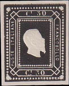 1879 - Saggio Giuseppe Re 30 c. nero, ... 