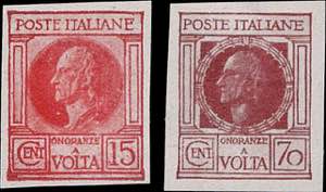 1926 - Volta, 15 e 70 c., Unif. n° P 121, ... 