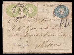 1863 - 3 s. verde (cp) + 10 s. azzurro, n° ... 