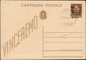 1944 - Cattaro Occ. Tedesca, CP lire 1 su 30 ... 