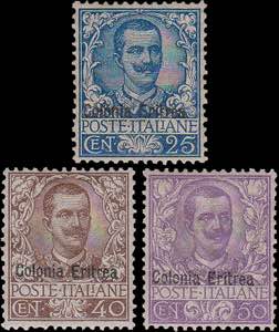 1901 - Floreale 25, 40 e 50 c., n° 24/5 + ... 