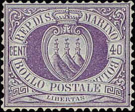 1877 - 40 c. lilla scuro, n° 7, ... 