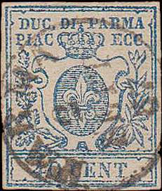 1852 - 40 c. azzurro, n° 11, ottimo, ... 