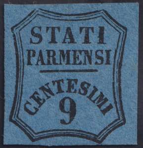 1853 - 9 centesimi azzurro scuro, SxG n° ... 