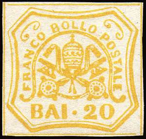 1858 - 20 Bajocchi giallo, n° 11A, ... 