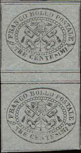 1867 - 3 c. grigio, n° 15, in spl cp vert ... 