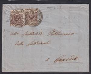 1853 - 30 c. bruno rossastro, n° 7f, 2 ... 