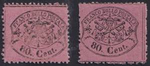 1868 - 80 c. rosa chiaro + lilla rosso, n° ... 