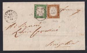 1863 - 5 e 10 cent., n° 13D + 14Eb, su ... 