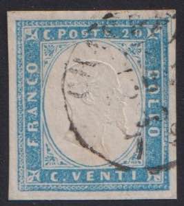 1855 - 20 cent. cobalto chiaro, n° 15a, ... 