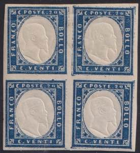 1860 - 20 cent. azzurro scurissimo, n° 15C, ... 
