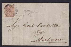 1850 - 30 c. bruno, n° 21b, carta a ... 
