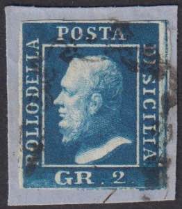 1859 - 2 gr. azzurro scurissimo, n° 8a, III ... 