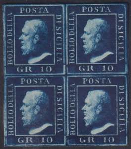 1859 - 10 gr. azzurro cupo, n° 12, testa ... 