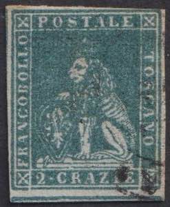 1851 - 2 crazie verde azzurro su grigio, n° ... 