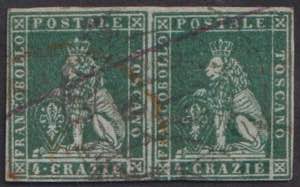 1851 - 4 crazie verde grigio su grigio, n° ... 