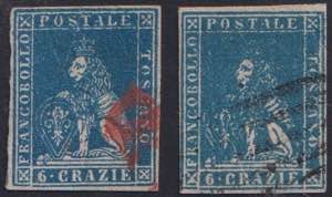 1857 - 6 crazie azzurro chiaro + azzurro ... 