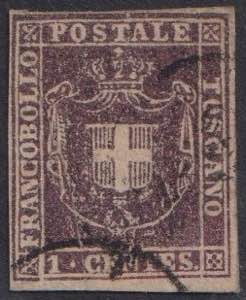 1860 - 1 c. violetto bruno, n° 17, ... 