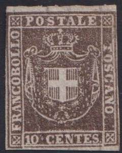 1860 - 10 cent. bruno scuro, n° 19b, ... 