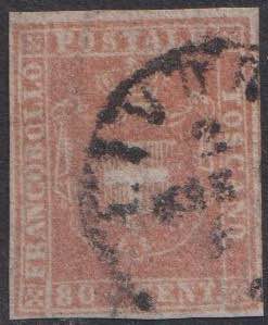 1860 - 80 centesimi carnicino, n° 22 ... 